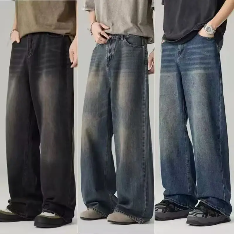 Korean Fashion Men Wide Leg Je - Streetwear Brand Denim ulasan dan harga